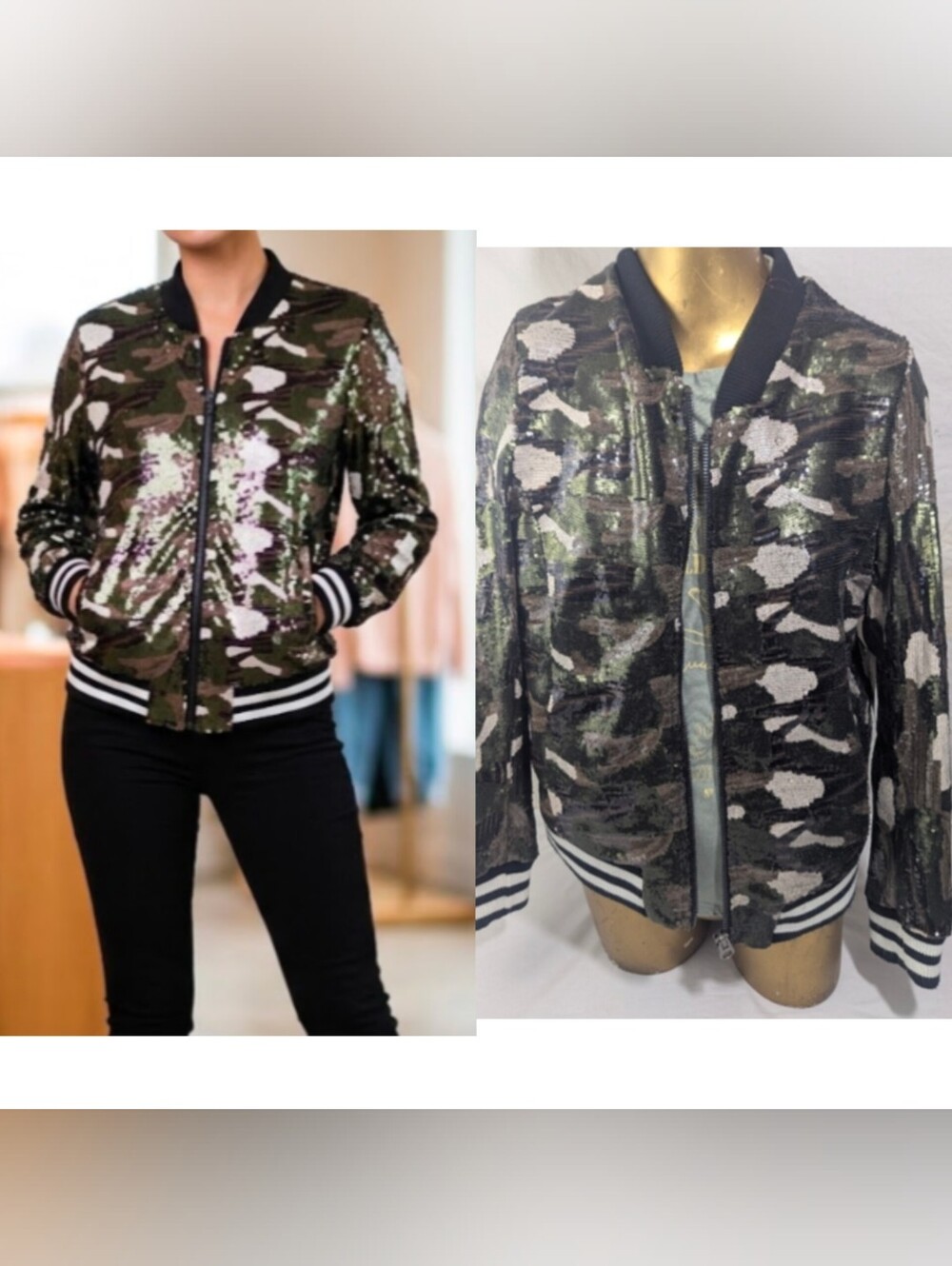 Camo Sequined Boston Proper Dolce Cabo NWT Front Zip Jacket Size Medium